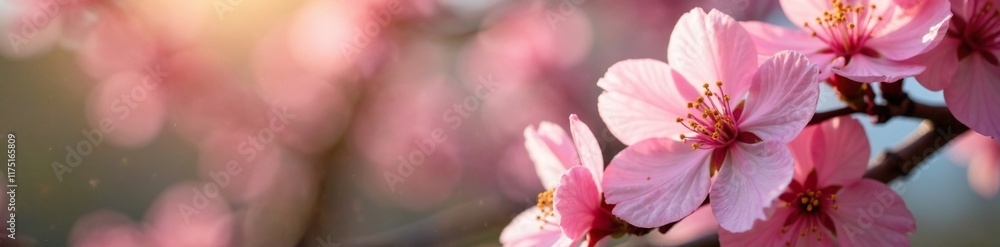 Delicate pink cherry blossom petals unfurl in the gentle morning breeze, spring, garden, flowers Delicate pink cherry blossom petals unfurl in the gentle morning breeze, spring, garden, flowers