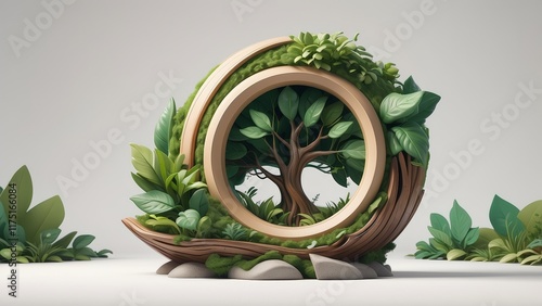 Serene Tree of Life: Lush Nature in a Wooden Circle