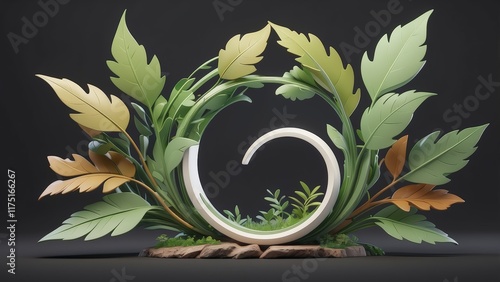 Whimsical Green Leaves Spiral: A Modern Botanical Artwork