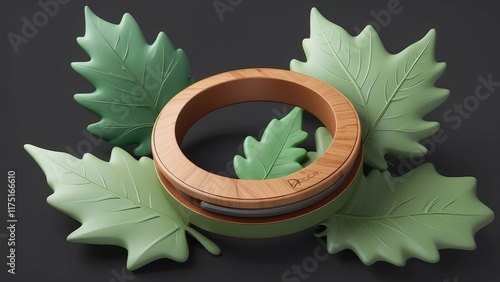 Wooden Ring with Green Leaves: Serene Nature-Inspired Design