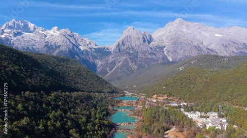 Aerial view of Blue Moon Valley, Yulong Snow Mountain, Lijiang, Yunnan Province