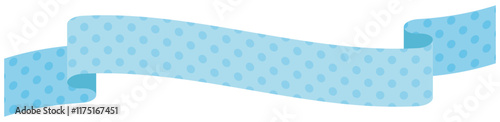 カーブのついたドット柄のシンプルなリボンの単品イラスト5（水色）