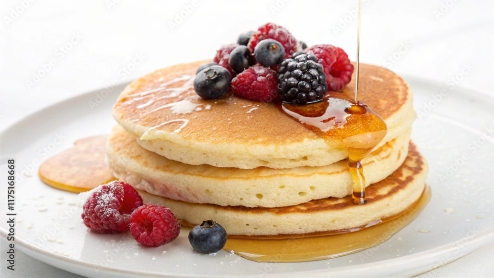 stack of pancakes with syrup and berries stack of pancakes with syrup and berries