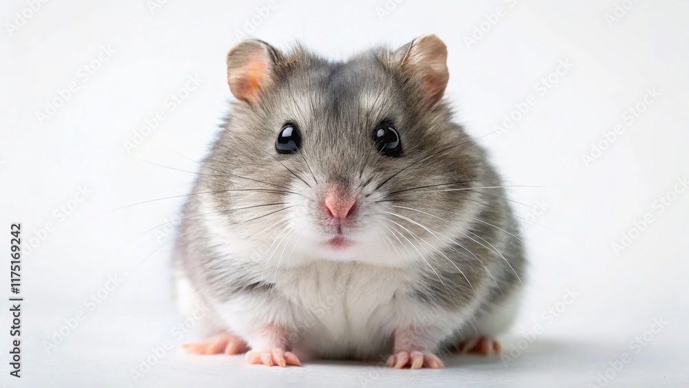 Scared Gray Hamster on White Background - Candid Pet Photography Scared Gray Hamster on White Background - Candid Pet Photography