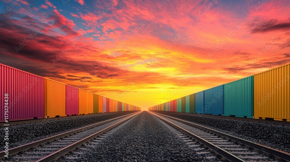 Fototapeta premium Intermodal shipping, containers on truck and train