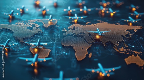 Fototapeta Naklejka Na Ścianę i Meble -  International shipping, cargo planes over world map
