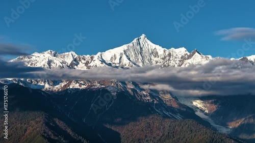 Aerial time-lapse view of Meili Snow Mountain in Yunnan province