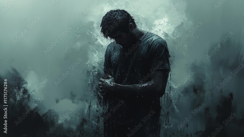 Obraz premium Moody Portrait of a Man in Distress. Generative AI