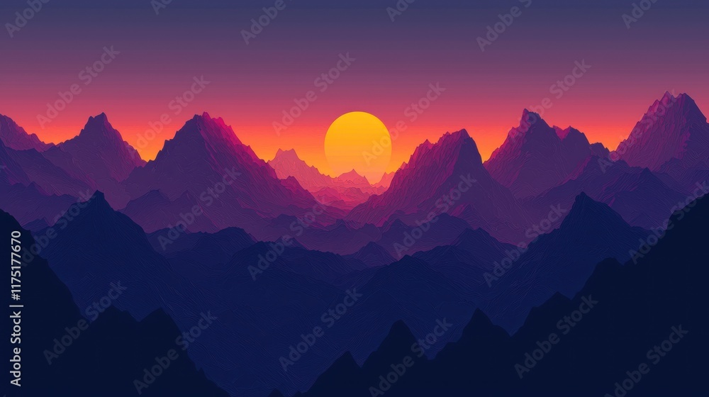 Obraz premium Majestic Mountains Sunset Landscape Artistic Render