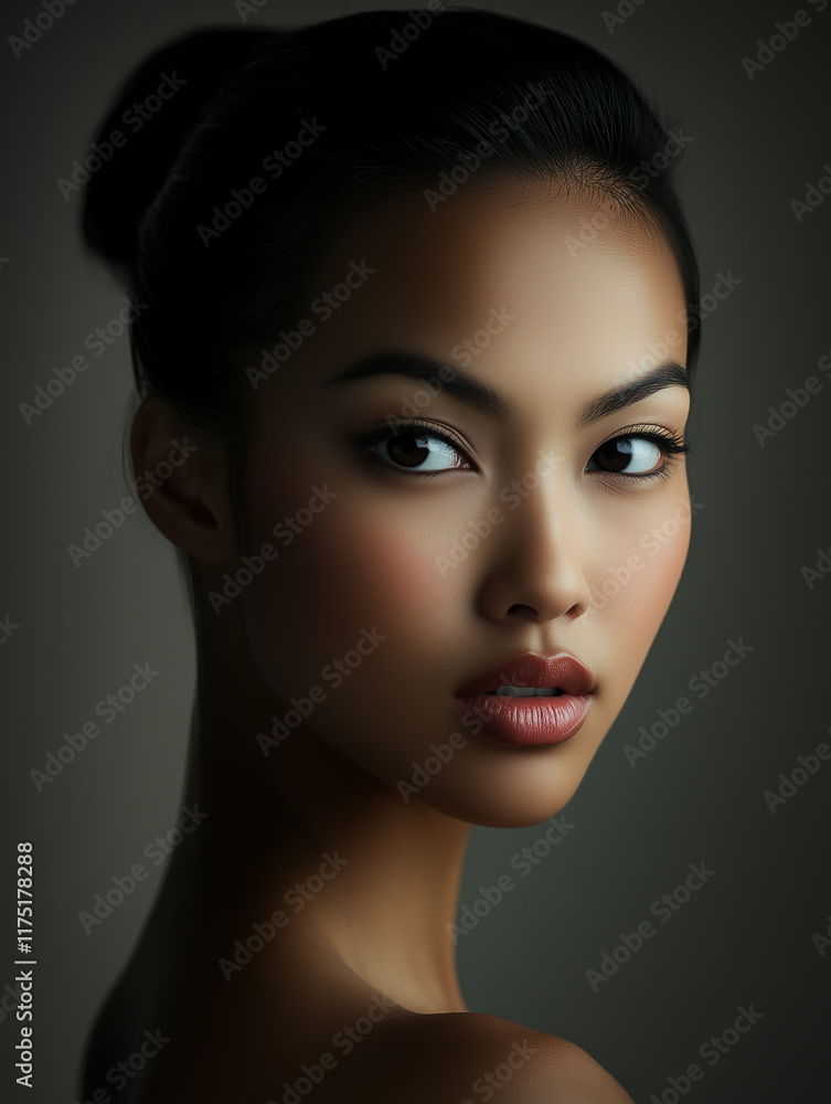 Naklejka premium Beautiful skin woman face, healthy beauty skincare and cosmetics for adverstising. Generative Ai. 