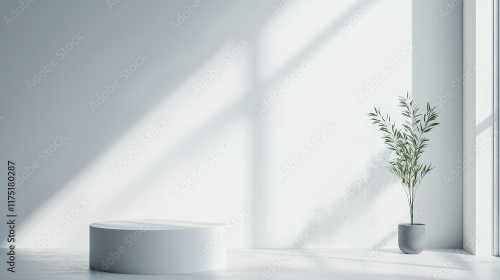 Minimalist White Room Display with Plant and Cylinder Stand Minimalist White Room Display with Plant and Cylinder Stand