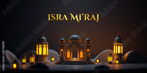 Night Scene of Illuminated Mosque with Lanterns photo