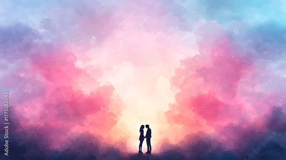 Fototapeta premium Valentine's love celebration a couple's blissful embrace in sunset digital art