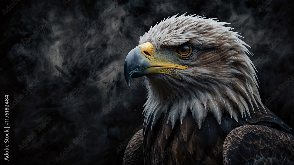 Fototapeta premium Expertly photographed eagle with sharp beak set against dark backdrop in stunning professional photo composition