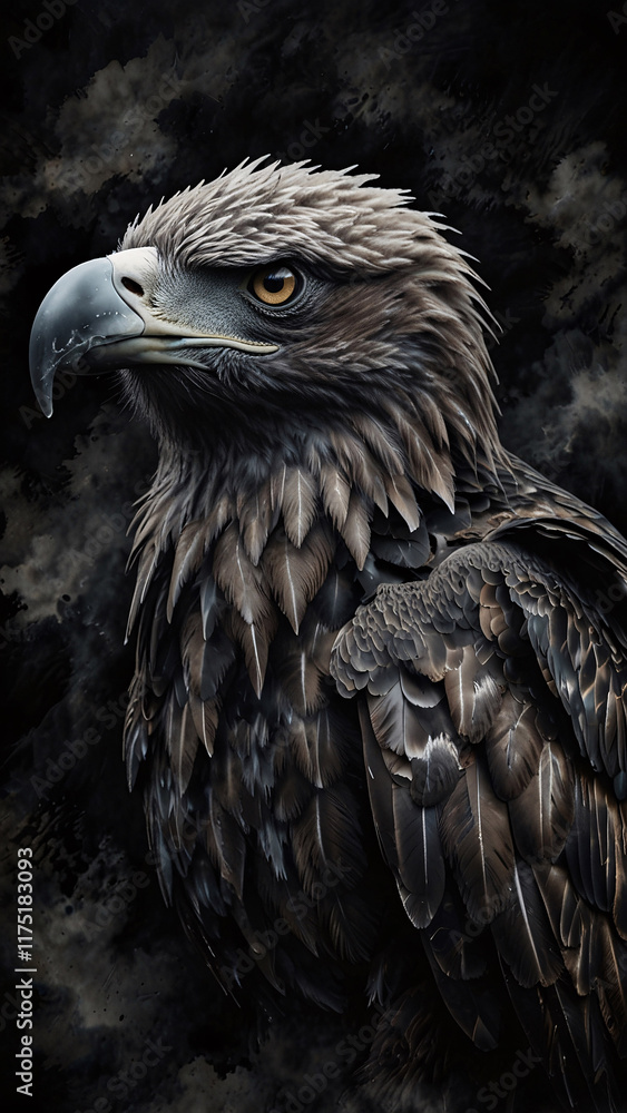 Fototapeta premium High definition close up of a majestic eagle with strong beak captured with sharp focus against a dark background