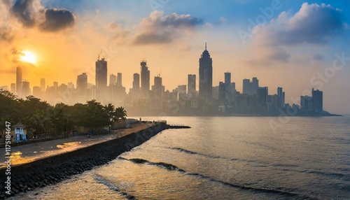 Mumbai City skyline at dawn. A city skyline of Mumbai, India