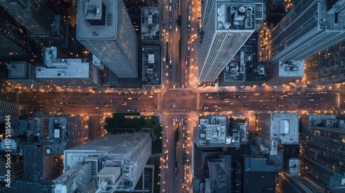 Wallpaper Mural Chicago's illuminated skyline at night, viewed from above in a panoramic shot, highlighting its towering skyscrapers and vibrant streets. Torontodigital.ca