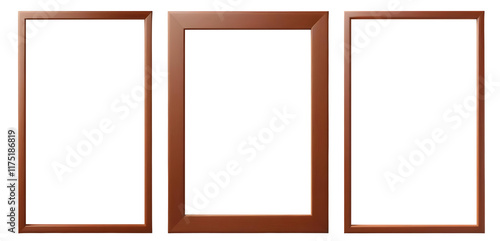 Set of various wooden frames isolated on transparent background, template