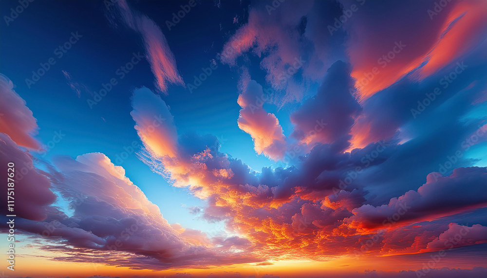 Fototapeta premium stunning red and yellow clouds within the blue sundown sky