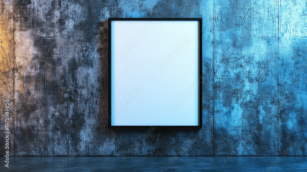 Blank Illuminated Sign on a Textured Wall Blank Illuminated Sign on a Textured Wall