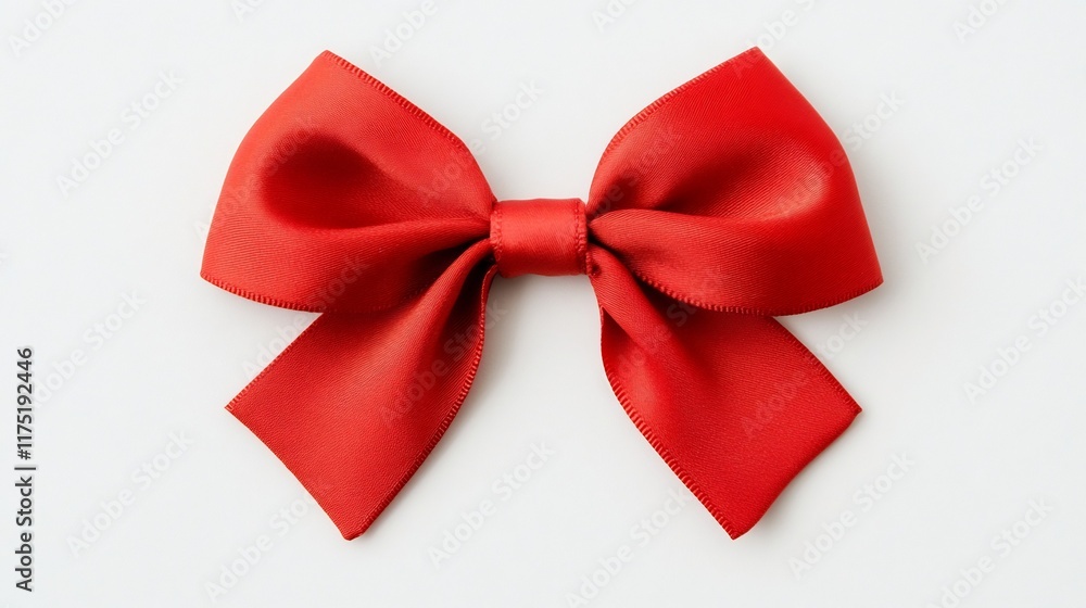 Vibrant Red Ribbon Tied Into a Decorative Bow on White Background for Gifts and Promotions Vibrant Red Ribbon Tied Into a Decorative Bow on White Background for Gifts and Promotions