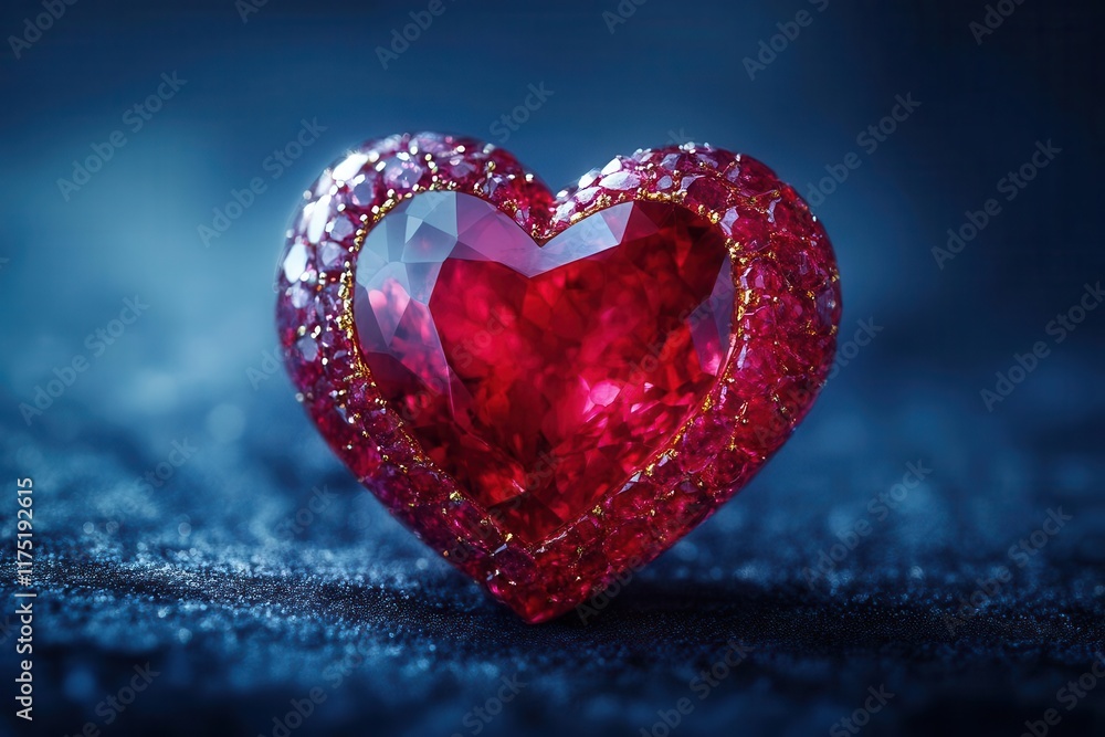 Fototapeta premium a heartshaped ruby glows softly against a rich midnight blue background symbolizing love and warmth inviting a sense of affection and connection