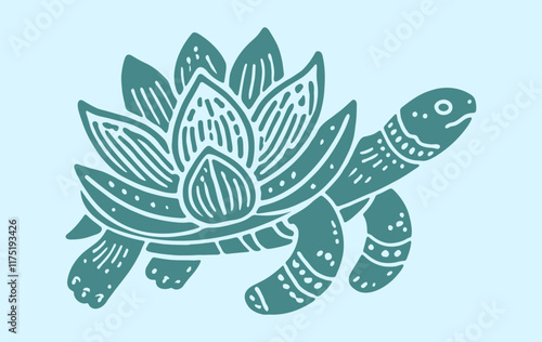 Wallpaper Mural turtle with a lotus flower as a shell, stylized illustration Torontodigital.ca