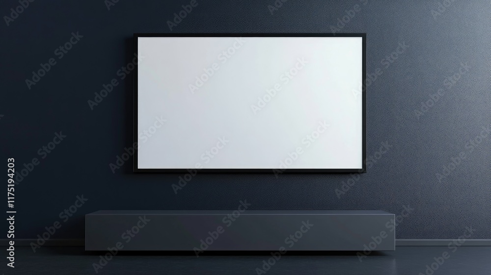 Blank Square Canvas Hangs Above Dark Gray Plinth Blank Square Canvas Hangs Above Dark Gray Plinth