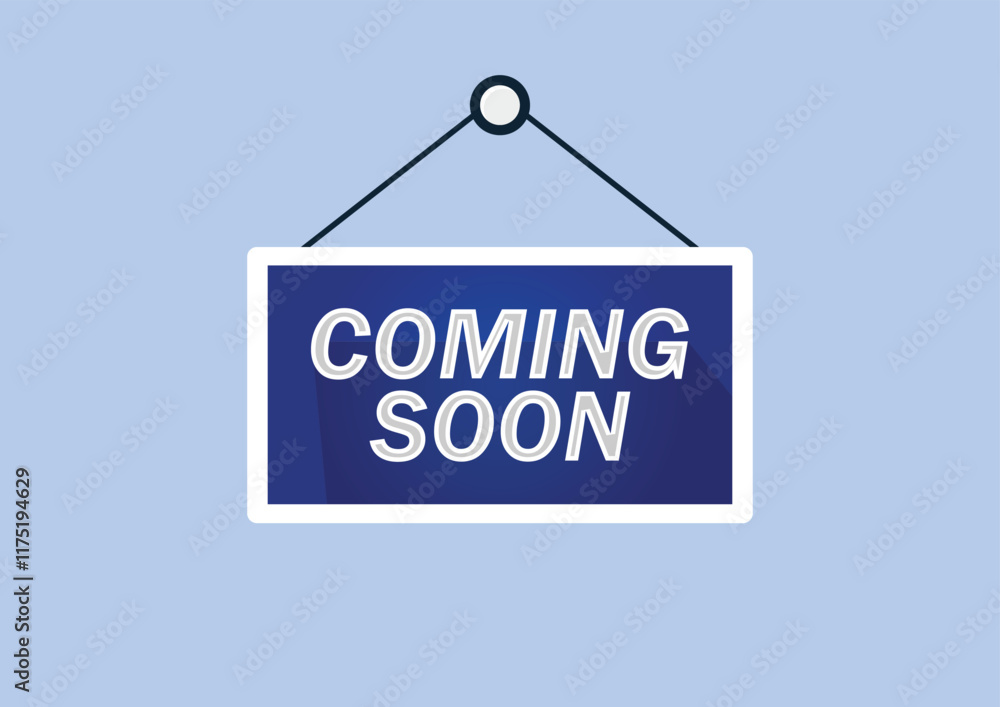Vector coming soon hanging sign on blue background Vector coming soon hanging sign on blue background