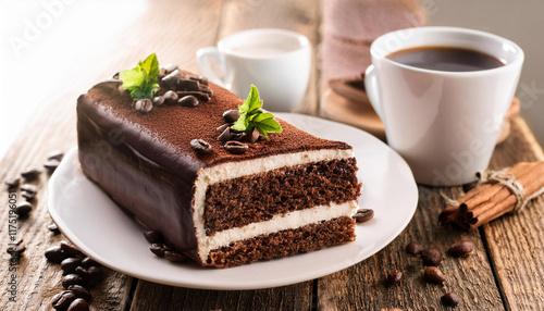 schwarzwald cake black forest cake and cup of coffee photo