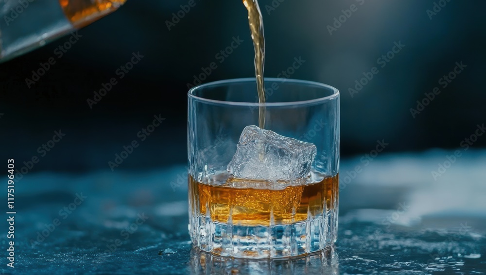 Close-up of glass with whiskey and ice cubes Close-up of glass with whiskey and ice cubes