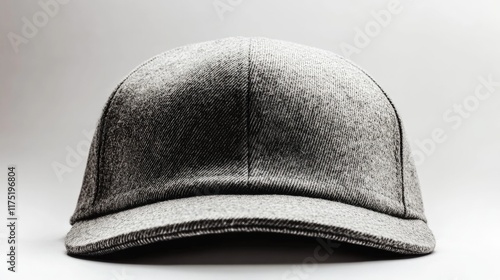 Clean and modern snapback hat, lying flat on its brim, isolated against a bright white background. photo