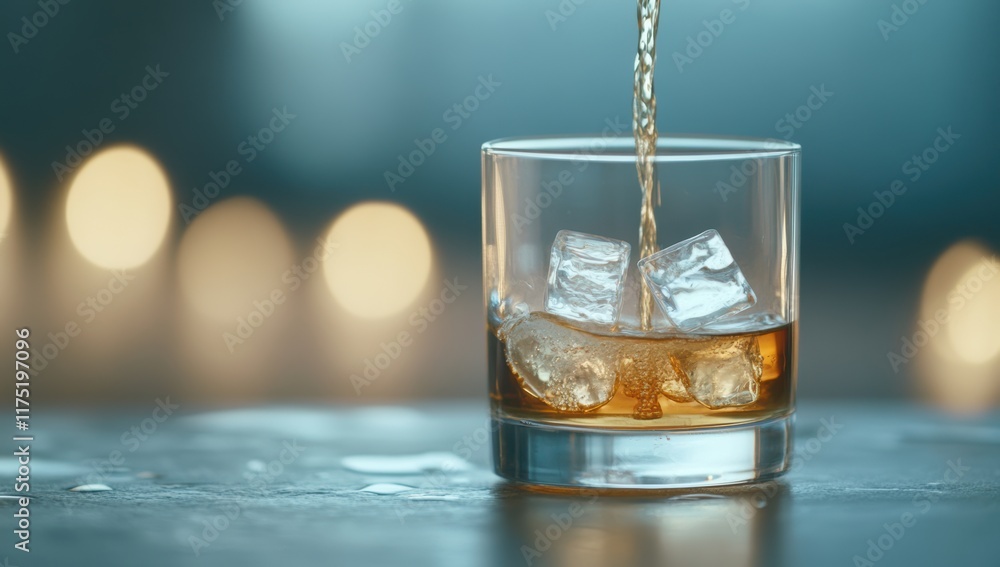 Close-up of glass with whiskey and ice cubes Close-up of glass with whiskey and ice cubes