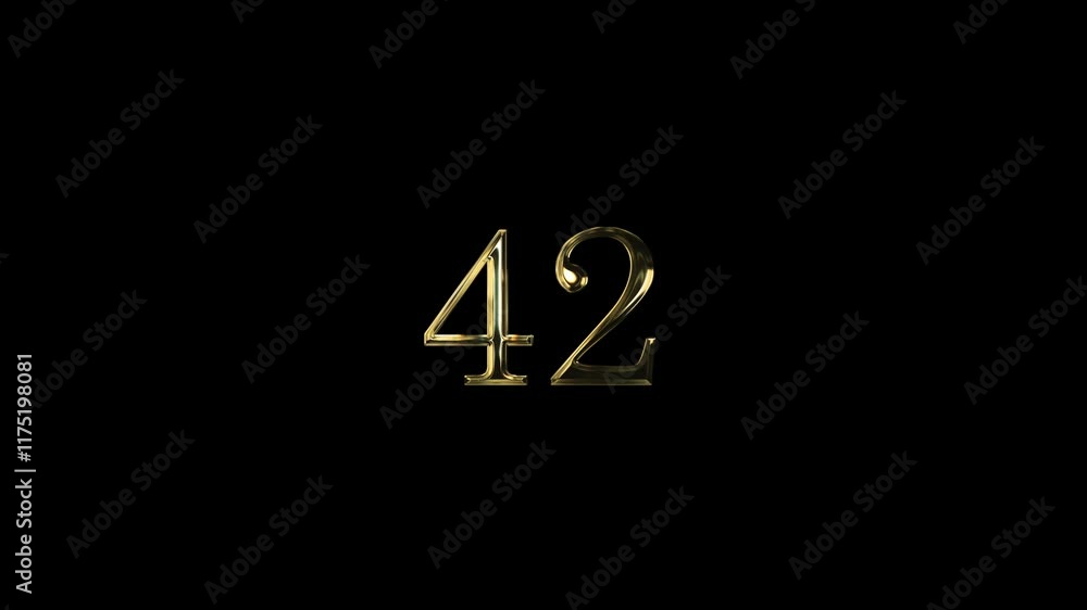 Golden number 42 with alpha channel, numerology and numbers, number forty-two Golden number 42 with alpha channel, numerology and numbers, number forty-two