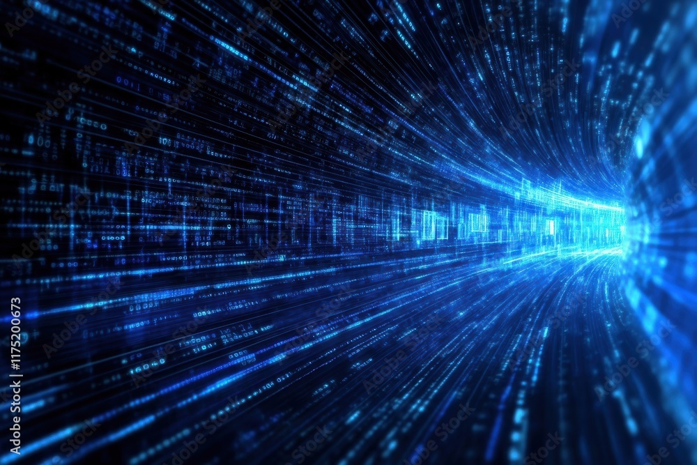 Futuristic digital tunnel showcasing vibrant data streams and glowing lines, representing technology and innovation. Futuristic digital tunnel showcasing vibrant data streams and glowing lines, representing technology and innovation.