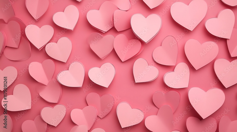 Floating Romantic Pink Paper Hearts Creating Soft Atmosphere Floating Romantic Pink Paper Hearts Creating Soft Atmosphere