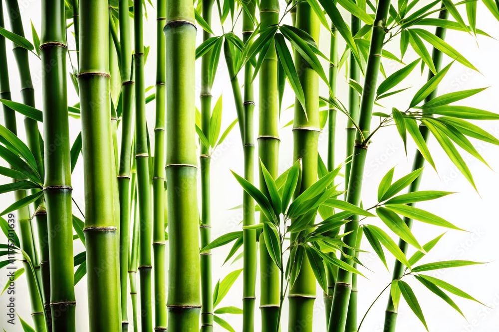 Obraz premium Silhouetted Bamboo: Green Stalks & Leaves Isolated on White Background
