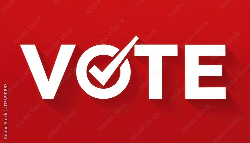 Fototapeta premium Bold Red VOTE Text with White Letters and a Checkmark Symbol Inspiring Civic Engagement and Voter Participation in Elections