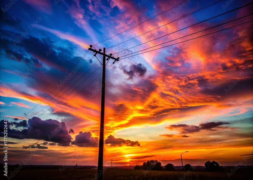 Silhouetted Electric Pole at Sunset - Dramatic Night Photography Stock Image Silhouetted Electric Pole at Sunset - Dramatic Night Photography Stock Image
