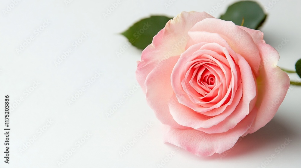 Pink Rose in Full Bloom on a White Background Pink Rose in Full Bloom on a White Background