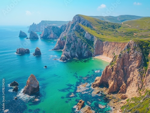 Coastal cliffs and turquoise waters create a stunning landscape at Cabo da Roca
