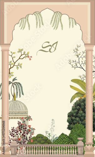 Mughal wedding Card Design, Invitation Design, Mughal Arch.