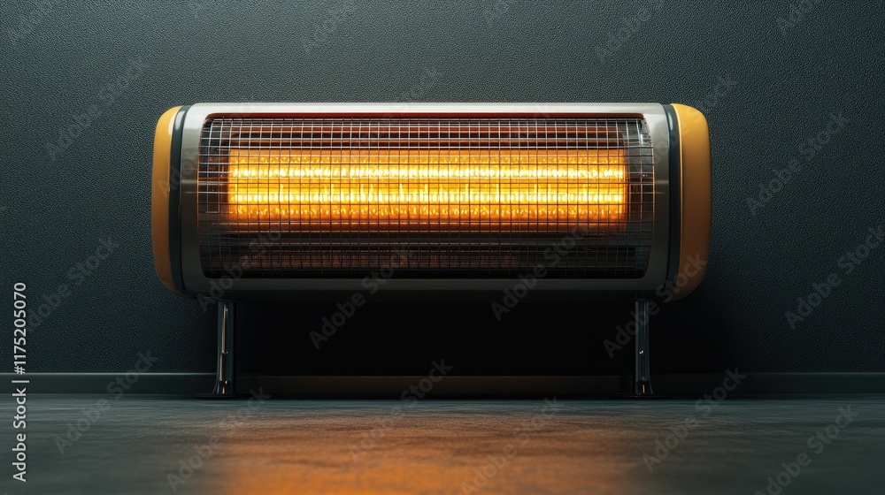 Radiant space heater glowing softly against a charcoal gray background. Radiant space heater glowing softly against a charcoal gray background.