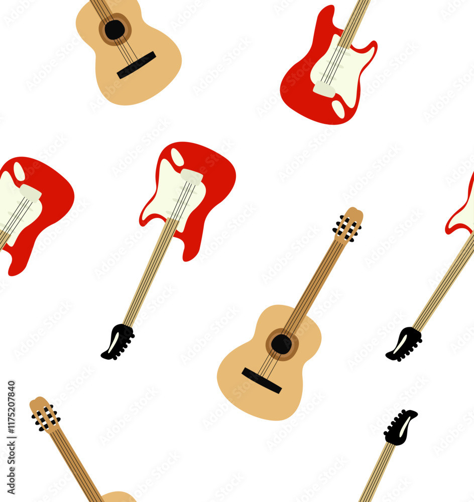 Fototapeta premium Guitar pattern on a white background.