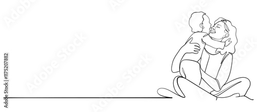 Mother and son line art vector illustration, mothers day celebration background