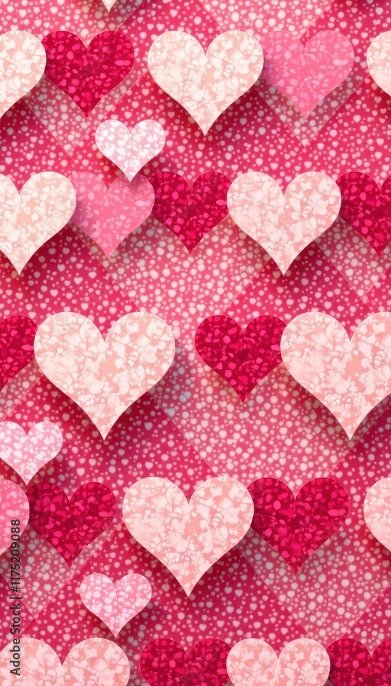 Fototapeta premium Interlocking geometric hearts, repeating Valentine's Day pattern, hearts, stylish