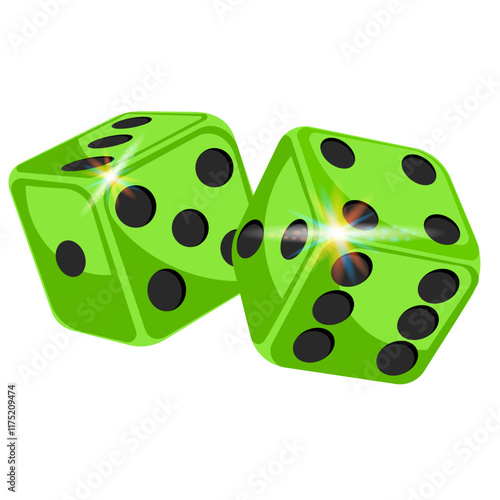 Green gambling dice without background
