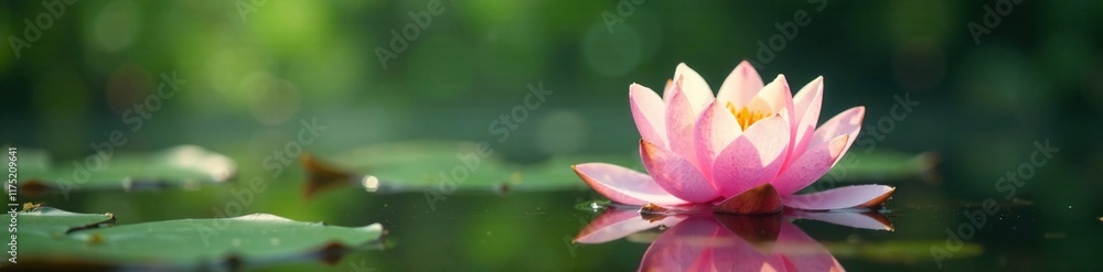 A delicate water lily blooms on the surface of clear water in a swamp, water lily, flowers A delicate water lily blooms on the surface of clear water in a swamp, water lily, flowers