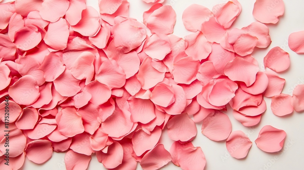 Scattered Pink Rose Petals on Clean White Backdrop for Soft Wedding Themes Scattered Pink Rose Petals on Clean White Backdrop for Soft Wedding Themes
