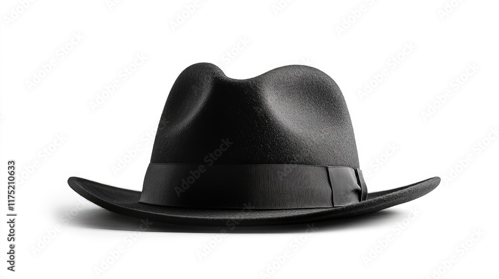 Stylish fedora hat in black, angled slightly on a white background, highlighting its sleek design. Stylish fedora hat in black, angled slightly on a white background, highlighting its sleek design.